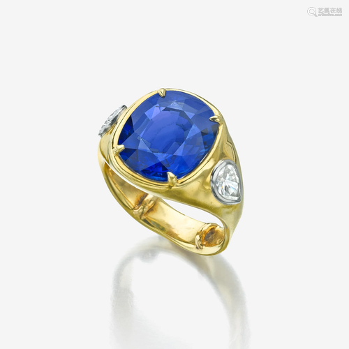 A sapphire, diamond, and eighteen karat gold ring