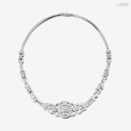 A diamond and eighteen karat white gold necklace