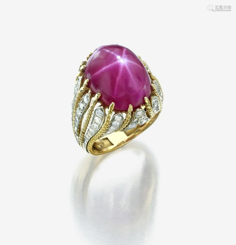 A star ruby, diamond, and eighteen karat gold ring