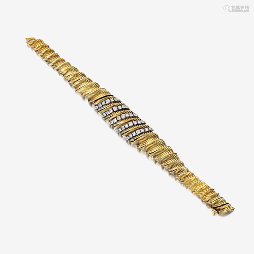 An eighteen karat gold, platinum, and diamond bracelet