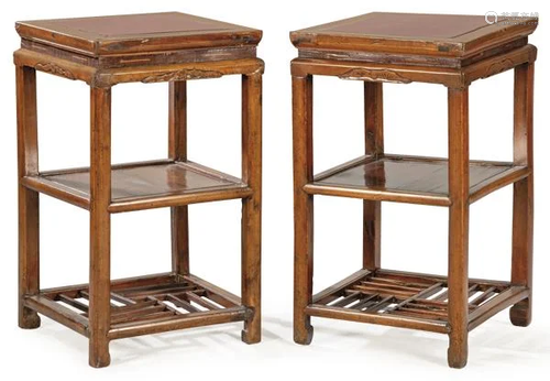 Pair of Chinese side tables lacquered in red 20th