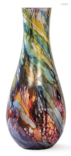 Large Murano vase decorated with colored spots.