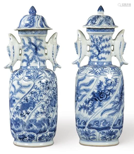 Pair of blue and white Chinese porcelain vases, Qing