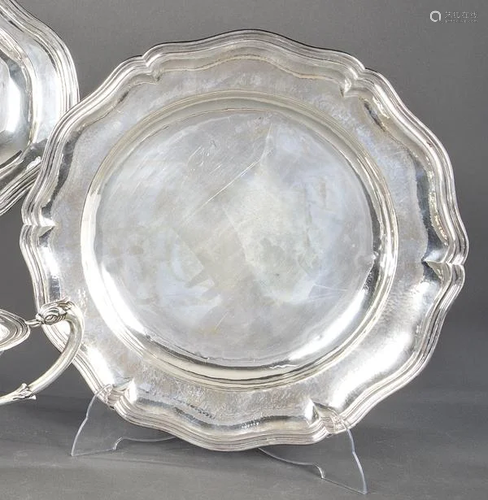 Circular serving tray in Peruvian silver punched Welsch