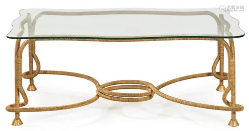 Cord table in gilt bronze and glass, Emilio Rey, 1970s