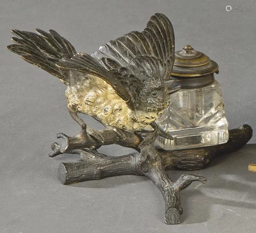 Bronze and glass inkwell, Vienna ff. S. XIX. With