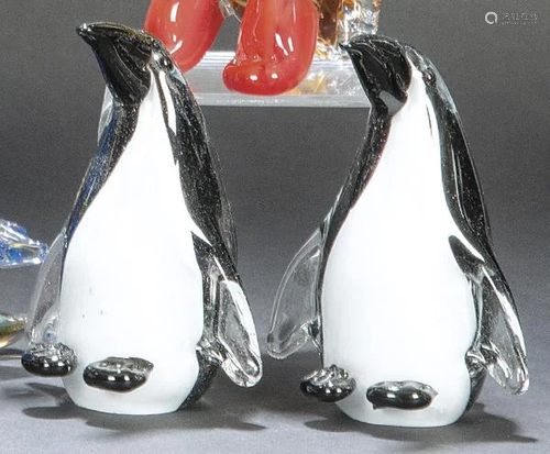 Pair of Penguins in Murano glass h. 1970-80. Height: