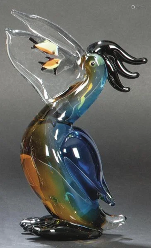 Murano glass pelican h. 1970. Height: 27 cms.