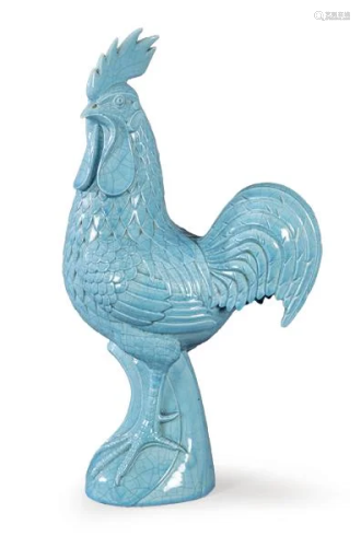 Turquoise blue porcelain rooster figurine from Algora.
