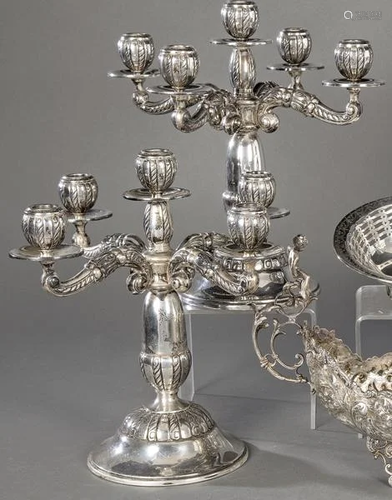 Pair of Spanish silver candelabra punched 1st Law of