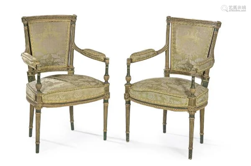 Pair of Louis XVI style Napoleon III armchairs in