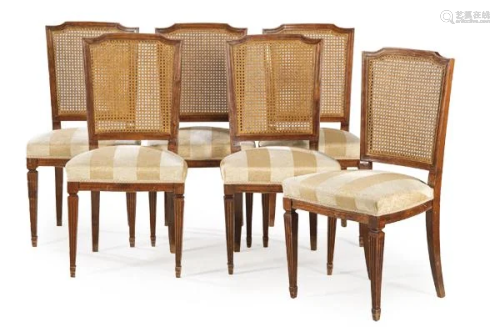 Set of six Louis XVI style chairs, in beech wood with