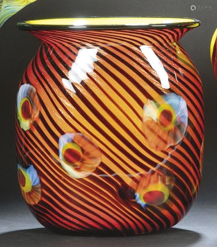 Flat Murano vase in bent glass h. 1980. Marked to the