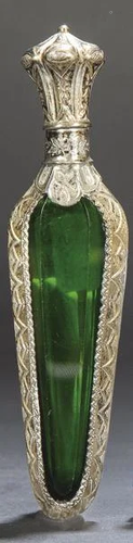 Gilt silver crystal perfume and green crystal ff. S.