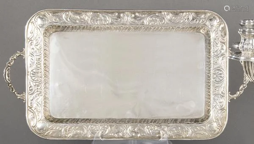 Tray with two handles of punched Spanish silver P.