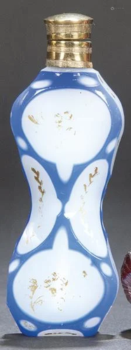 Glass perfumed bent in opaline and cobalt blue glass