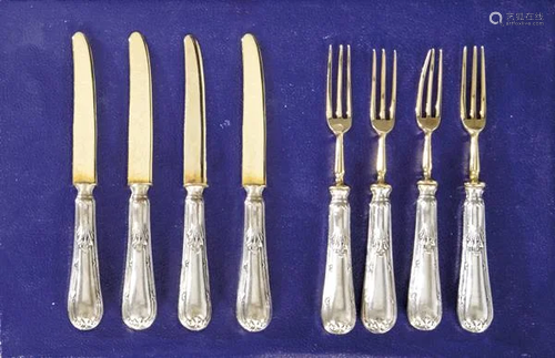 Six-service dessert set of silver and gilt silver forks