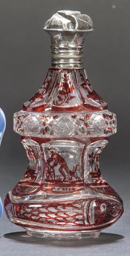 Bohemian glass perfume partially enameled in red, 18th