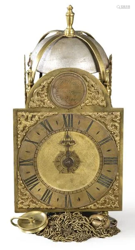 Bronze lantern clock with arched dial signed by J.