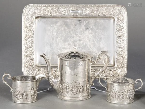 Small Sterling Silver Punched German Silver Coffee Set