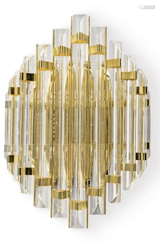 Wall sconce in gilt brass and faceted glass by Paolo