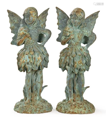 Cast iron fairy couple painted green for garden, pp. S.