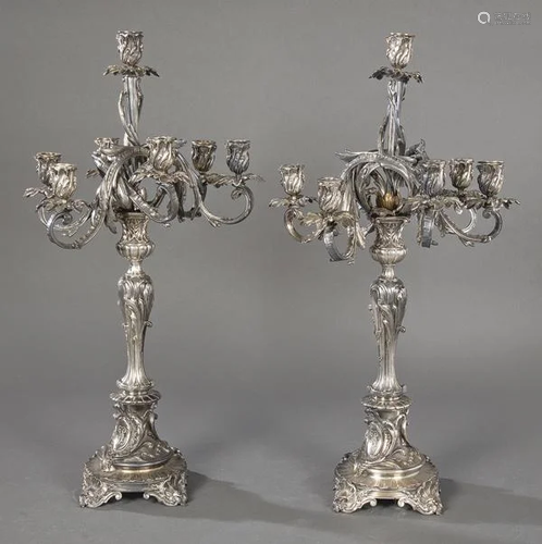 Pair of silver bronze chandeliers, rococo style first