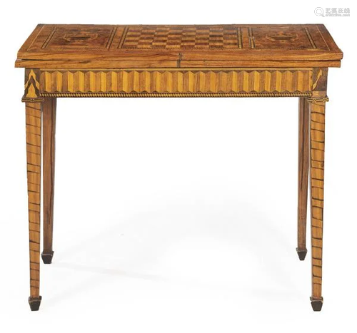 Carlos IV walnut wood game table with folding top with