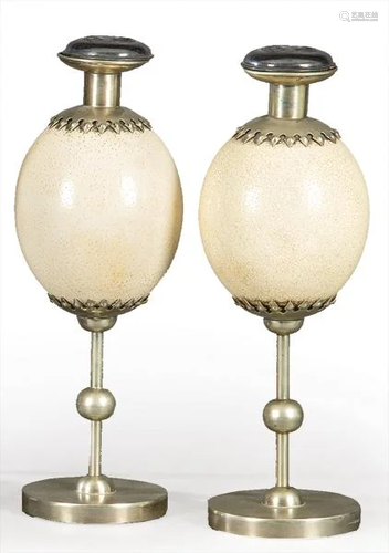 Redmile Maison Pair of silver bronze and ostrich egg