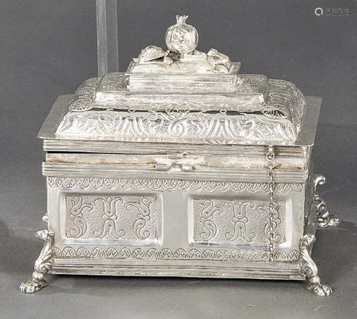 Spanish silver punched 1st Law jewelery box. With