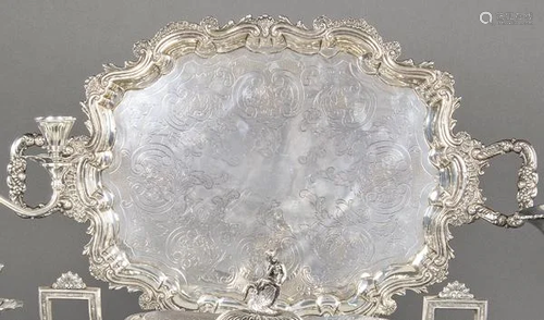 Tray with two handles of Spanish silver punched 1st Law