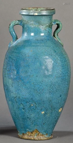 Turquoise Persian ceramic amphora 19th century. With