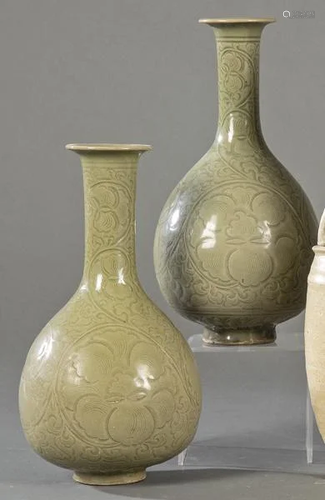 Pair of porcelain vases with celadon glaze and