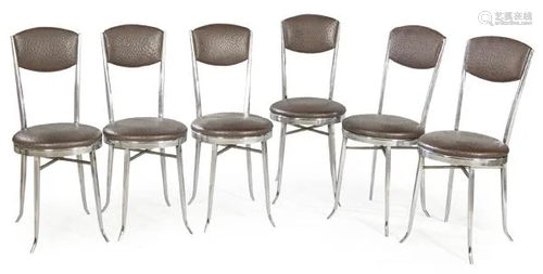 Set of six chairs in chromed metal with upholstery