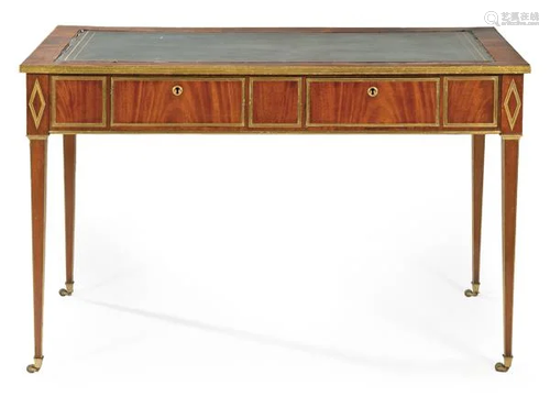 Mahogany board-style bureau plat with gilt bronze