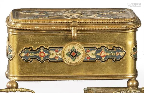 Gilt brass box with enamels, France 19th century.