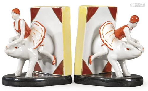 Pair of art decon bookends with figures of bathers on