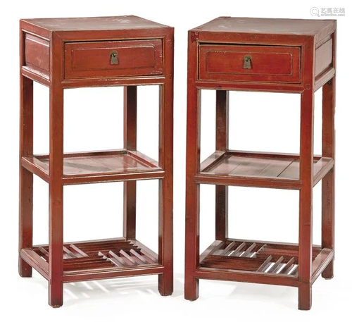 Pair of Chinese side tables lacquered in red 20th