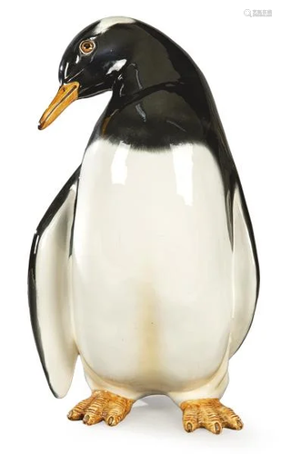 Enameled ceramic penguin figure from Barotti. Italy,