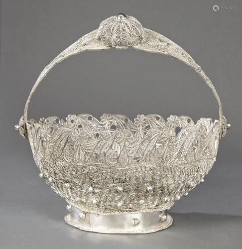 Possibly Bolivian silver basket with filigree work.