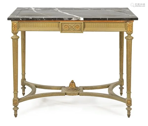 Louis XVI style console in carved wood, green lacquered