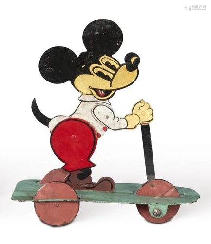 Mickey ride-on in painted iron. size: 23.5 x 12 x 25