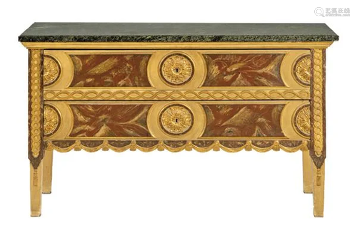 Carlos IV style chest of drawers in carved, polychrome