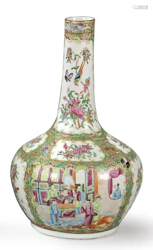 Chinese porcelain long neck vase with enamels from the