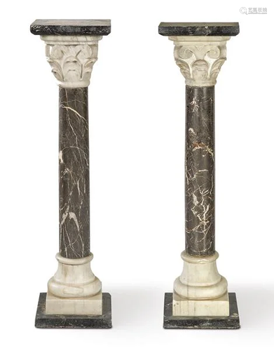 Pair of columns-bases of veined marble and white