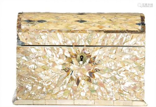 Chest with a wooden core inlaid with mother-of-pearl