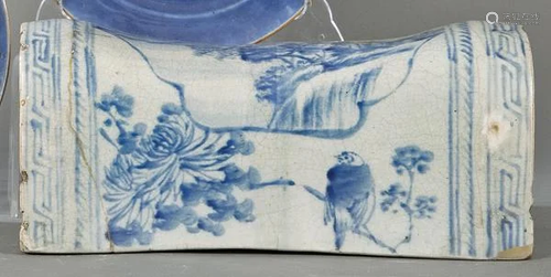 Blue and white Chinese porcelain pillow, Ming Dynasty