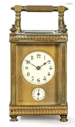 Alarm clock or carriage clock in bronze with beveled