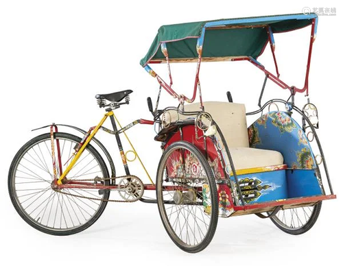 Five Rams bicycle rickshaw from India. Hand painted