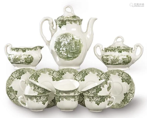 Green stamped earthenware coffee set from La Cartuja de